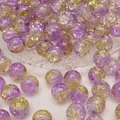 Perline di vetro crepato viola e giallo con trama a fiore di ghiaccio per gioielli fai da te - Diametro 10mm, foro circa 1,5mm, 10 pezzi/confezione / Bicolore Giallo E Rosa