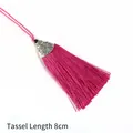 Rose pink 8cm Chinese style tassel pendant with decorative silver metal cap and cord - Cap Diameter 2cm Black Bead 4mm Tassel Part 8cm / Rose Red