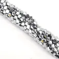 Strand of faceted silver bicone crystal glass beads for DIY jewelry making crafts - 6mm 1 Strand/Pack (Approx. 40-45 pcs/Strand) / White Gold Plated