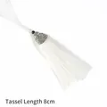 White silk tassel with silver vintage cap and black bead for DIY accessories, length 8cm - Cap Diameter 2cm Black Bead 4mm Tassel Part 8cm / White