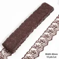 Brown floral embroidery lace ribbon 40mm width for DIY sewing 10 yards pack - Width 40mm / Dark Coffee