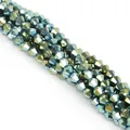 Sparkling dark teal iridescent faceted bicone crystal glass beads for DIY jewelry making - 6mm 1 Strand/Pack (Approx. 40-45 pcs/Strand) / Green Plated