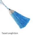 Sky blue Chinese style tassel with vintage silver carved cap and black decorative bead - Cap Diameter 2cm Black Bead 4mm Tassel Part 8cm / Lake Blue