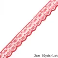 Ruban dentelle rouge 2cm non élastique à motif floral pour couture et bricolage, 10 yards - Style Floral Festonné / Bordeaux