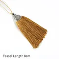 Gouden kwastje met 8 cm franje en zilveren kapje voor doe-het-zelf accessoires - Kap Diameter 2cm Zwarte Kraal 4mm Kwastgedeelte 8cm / Aardgeel