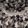 Perline tonde in vetro per DIY con sfumatura bianca e nera e trama crackle distintiva - Diametro 10mm (10 Pezzi/Confezione) / Nero