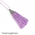 Korte paarse zijden kwastjeshanger met retro zilveren metalen kap en franjes van 8 cm - Kap Diameter 2cm Zwarte Kraal 4mm Kwastgedeelte 8cm / Lichtpaars