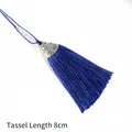 Donkerblauwe Chinese stijl kwastje met zilveren kap en 8 cm zijden polyester franje - Kap Diameter 2cm Zwarte Kraal 4mm Kwastgedeelte 8cm / Saffierblauw
