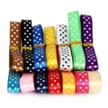 Surtido de cintas de lunares multicolores con lazos dorados para manualidades y accesorios - Estilo estampado de lunares (12 colores) / 12 Yardas/Paquete (10mm de ancho) / Colores Mezclados al Azar