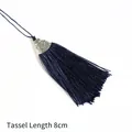 Donkerblauwe 8cm kwastje met vintage zilveren metalen kap voor Chinese DIY accessoires - Kap Diameter 2cm Zwarte Kraal 4mm Kwastgedeelte 8cm / Donkerblauw