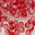 Perle di vetro craquelé rosse e bianche per la creazione di gioielli fai-da-te e bracciali - Diametro 10mm, foro circa 1,5mm, 10 pezzi/confezione / Rosso