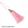Roze Chinese kwast met zilveren gegraveerde kap en zwarte kraal voor DIY-accessoires, 8cm - Kap Diameter 2cm Zwarte Kraal 4mm Kwastgedeelte 8cm / Roze