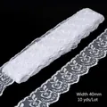 White 40mm floral lace ribbon trim with scalloped edges for DIY sewing, 10 yards lot - Width 40mm / White