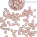 Rosa-gelbe Glasperlen mit Verlauf und Crackle-Effekt für DIY-Schmuckherstellung - Eiskristall Rundperlen Stil / 10mm / Rosa Gelb Mix