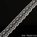 Bordure en dentelle blanche non extensible de 2cm avec motif crocheté, 10 yards - Style Floral Festonné / Beige