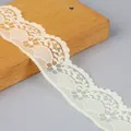 4cm beige lace trim with scalloped edges and floral mesh pattern for DIY sewing projects - Bright yellow