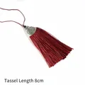 Donkerrode zijden kwastje met vintage zilveren kapje en 8cm lengte voor DIY-gebruik - Kap Diameter 2cm Zwarte Kraal 4mm Kwastgedeelte 8cm / Bordeauxrood