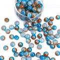 Dunkelblaue und orangefarbene Glasperlen mit Crackle-Effekt für DIY-Schmuckherstellung - Eiskristall Rundperlen Stil / 10mm / Blau Braun Mischung