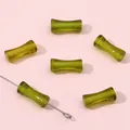Olive green bamboo-shaped glass bead for DIY jewelry with transparent finish - Resin Transparent Green