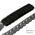 40mm wide black embroidered floral lace ribbon in 10 yards roll for DIY sewing - Width 40mm / Black