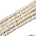 Perle cilindriche 5x8mm beige con texture marmorizzata marrone per gioielli fai da te - Stile Cilindro (02款) / 5x8mm (1 Filo/Confezione, circa 45 pz) / Texture Bianca