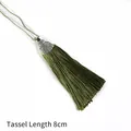 Donkergroene zijden kwast van 8 cm met gegraveerde zilveren kap en decoratieve zwarte kraal - Kap Diameter 2cm Zwarte Kraal 4mm Kwastgedeelte 8cm / Olijfgroen