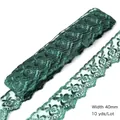 Dark green floral embroidery lace ribbon 40mm wide 10 yards roll for DIY sewing crafts - Width 40mm / Dark Green