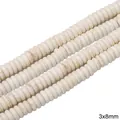 3x8mm white turquoise flat disc beads with natural brown veins for DIY jewelry - Flat Round Disc Style (06款) / 3x8mm (1 String/Pack, Approx 125 Pcs) / White Texture