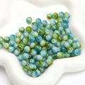 Blau-grüne Crackle-Glasperlen in weißer Blütenschale für DIY-Schmuckherstellung - Eiskristall Rundperlen Stil / 8mm (30 Stk./Pack) / Blau Grün Mix