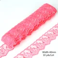 Pink floral embroidery lace trim with 40mm width and 10 yards roll for DIY sewing - Width 40mm / Deep Pink