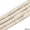 Flat round 3x8mm white turquoise beads with brown marble texture for DIY jewelry - Abacus Bead Style (07款) / 3x8mm (1 String/Pack, Approx 125 Pcs) / White Texture