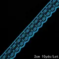 Dentelle florale bleu vif de 2cm pour couture DIY et artisanat, lot de 10 yards - Style Floral Festonné / Bleu Paon