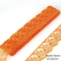 Bright orange 40mm floral embroidery lace ribbon for DIY sewing crafts 10 yards - Width 40mm / Orange Red