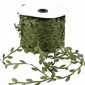 Deep green artificial leaf ribbon trim made of polyester on white paper spool for DIY - Width 3cm, 10 Meters Per Pack / Dark Green