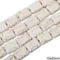 White Howlite natural stone beads 15x20mm with brown marble pattern for DIY jewelry - Square Flat Slab Style (13款) / 15x20mm (1 String/Pack, Approx 20 Pcs) / White Texture