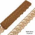 40mm gold embroidery lace trim in dark coffee mesh for DIY sewing and garments - Width 40mm / Light Coffee