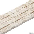 10mm white turquoise stone square beads with brown marble texture for DIY jewelry - Large Cube Style (16款) / 10mm (1 String/Pack, Approx 40 Pcs) / White Texture