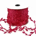 Magenta polyester leaf ribbon trim on a white cardboard roll for DIY crafts - Width 3cm, 10 Meters Per Pack / Rose Red