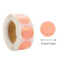 Pink round thank you stickers roll with gold foil wreath design, 1 inch diameter size - Small Round Label / Pink Base Gold Lettering Wreath