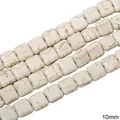 Square 10mm white turquoise stone beads with natural brown mesh veins for DIY jewelry - Square Flat Slab Style (20款) / 10mm (1 String/Pack, Approx 40 Pcs) / White Texture