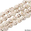 White turquoise skull beads 8x10mm for DIY jewelry making with realistic carved texture - Skull Shape Style (23款) / 8x10mm (1 String/Pack, Approx 37 Pcs) / White Texture