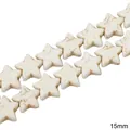 Star shaped 15mm white turquoise beads with natural brown texture for DIY jewelry - Pentagram Star Style (25款) / 15mm (1 String/Pack, Approx 33 Pcs) / White Texture