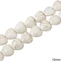Heart-shaped white howlite natural stone beads 12mm size for DIY jewelry making - Heart Shape Style (26款) / 12mm (1 String/Pack, Approx 34 Pcs) / White Texture