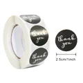 Roll of black round thank you stickers with white text, 2.5cm diameter for DIY packaging - Black Base White Lettering Handwritten Thank You