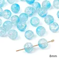 Perline in vetro blu chiaro da 8mm con texture crackle per accessori per gioielli - Perla Rotonda in Vetro Craquelé Bicolore / 10mm (20 Pezzi/Confezione, Foro circa 1mm) / Azzurro