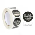 Black round 2.5cm Thank You stickers roll with silver text and small heart accents - Black Base White Lettering Thank You For Your Order