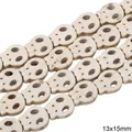 Skull shaped 13x15mm off-white howlite beads with natural brown texture for DIY jewelry - Flat Hollow Skull Style (33款) / 13x15mm (1 String/Pack, Approx 27 Pcs) / White Texture