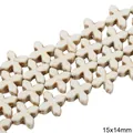 Creamy white 15x14mm cross-shaped natural stone beads with marble texture for DIY jewelry - Four Leaf Flower Style (38款) / 15x14mm (1 String/Pack, Approx 26 Pcs) / White Texture