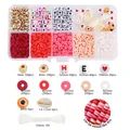Kit gioielli fai-da-te con 10 scomparti di perline in argilla rossa e rosa e lettere - Collezione Rossa (BDH191)