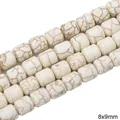 Square 8x9mm white turquoise beads with brown marble texture for DIY jewelry making - Short Tube Cube Style (49款) / 8x9mm (1 String/Pack, Approx 40 Pcs) / White Texture
